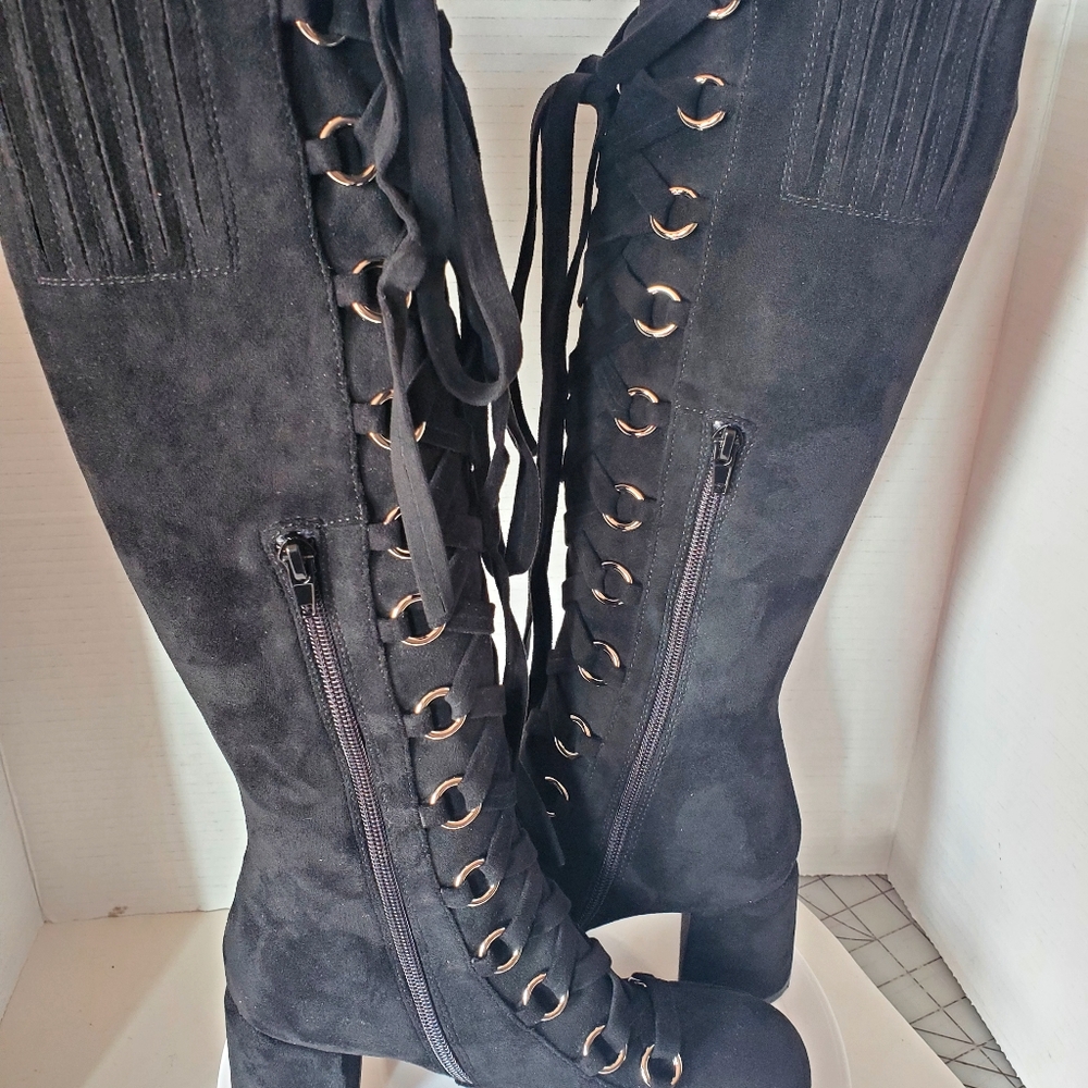 Jeffery Campbell Women's Aluma Black Microsuede Knee High Boots Size 6 - Picture 6 of 12